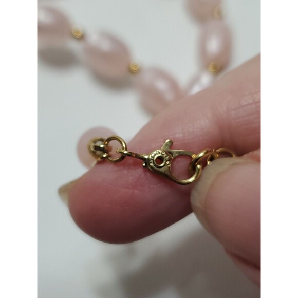 MONET Necklace Lucite Bead Graduated Pink Swirl Gold Tone Signed 24” Vintage - Picture 4 of 7